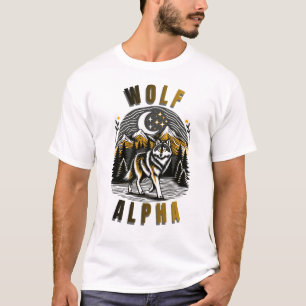 Alpha Wolf Mountain Night Design T-Shirt