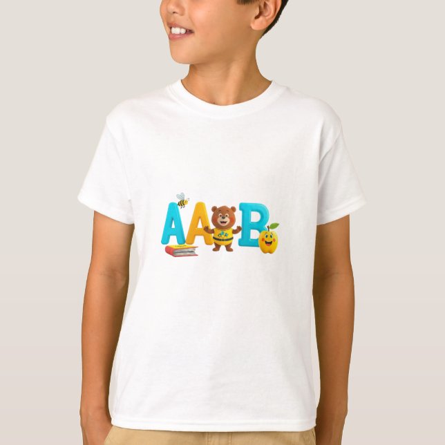 Alphabet A and B T-Shirt for Kids – Cute Bear, Bee (Front)