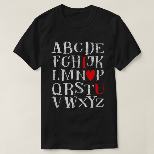 Alphabet ABC Heart Love Valentines Day Teacher T-Shirt (Design Front)