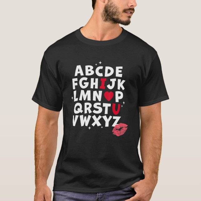 Alphabet ABC I Love You Heart U Valentines Day Tea T-Shirt (Front)