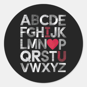 Alphabet Abc I Love You Heart Valentines Day Classic Round Sticker
