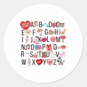 Alphabet Abc I Love You T Shirt Valentines Day Hea Classic Round Sticker
