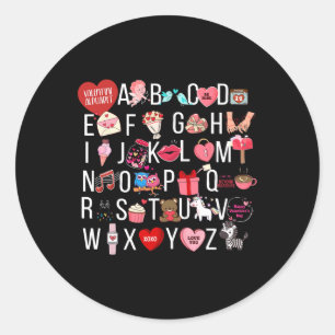 Alphabet Abc I Love You T Shirt Valentines Day Hea Classic Round Sticker