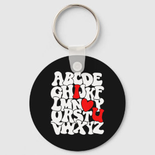 Alphabet Abc I Love You Valentines Day Heart Teach Key Ring
