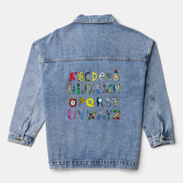 Alphabet Abc Letter Graphic Tops For Kids Pre K Te Denim Jacket (Back)