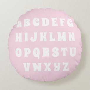 Alphabet Abc pattern pink white reversible nursery Round Cushion