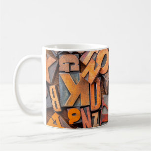 alphabet abstract - background of random letterpre coffee mug