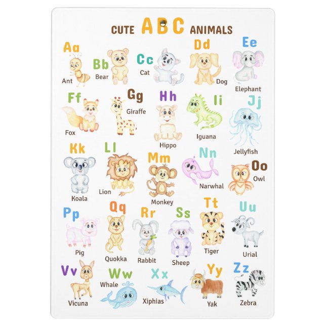 Alphabet Animal ABC Cute animals  Clipboard (Back)