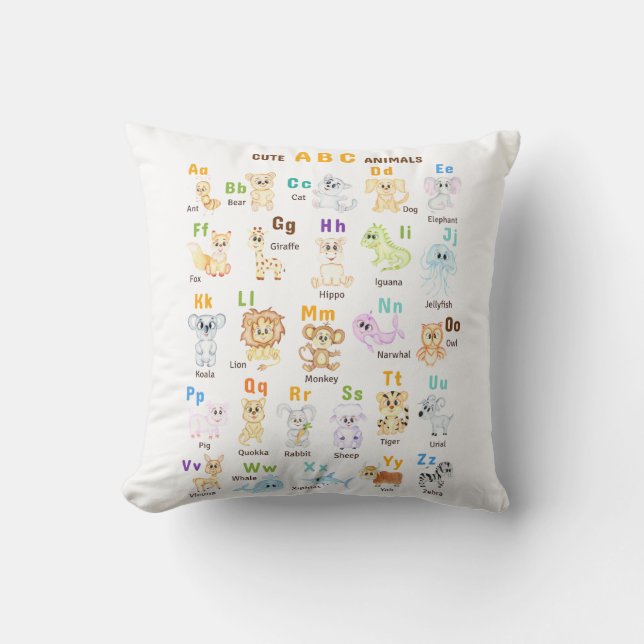 Alphabet Animal ABC Cute animals  Cushion (Front)