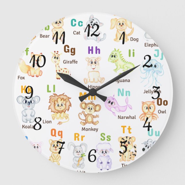 Alphabet Animal ABC Cute animals  Large Clock (Front)