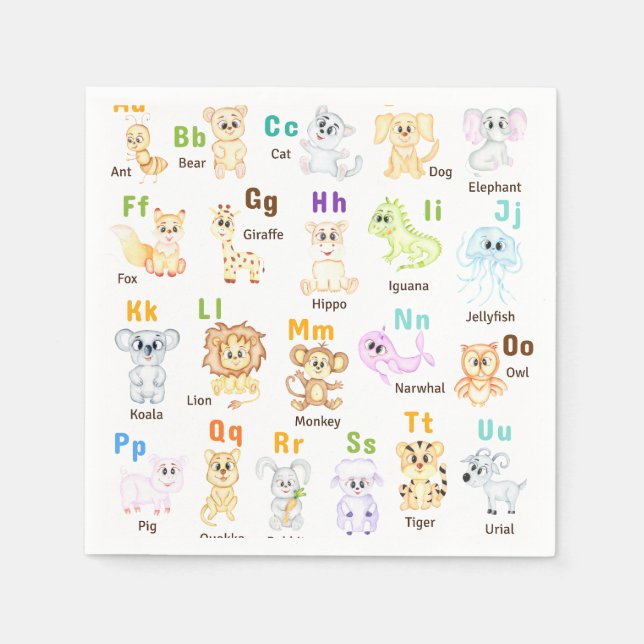 Alphabet Animal ABC Cute animals  Napkin (Front)