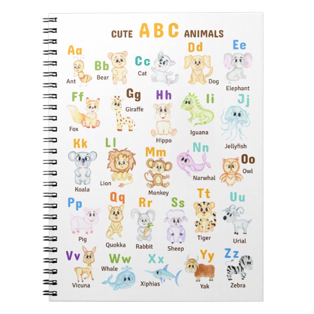 Alphabet Animal ABC Cute animals  Notebook (Front)