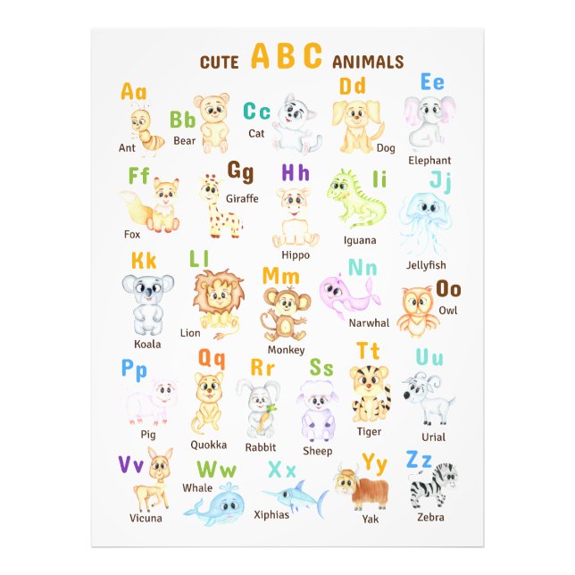 Alphabet Animal ABC Cute animals  Photo Print (Front)