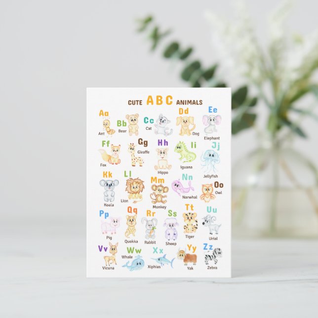 Alphabet Animal ABC Cute animals  Postcard (Standing Front)