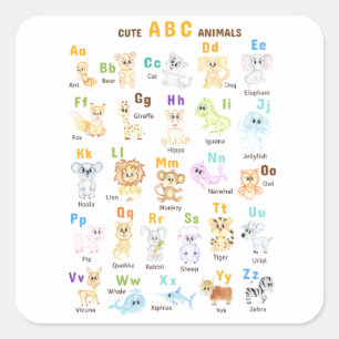 Alphabet Animal ABC Cute animals  Square Sticker