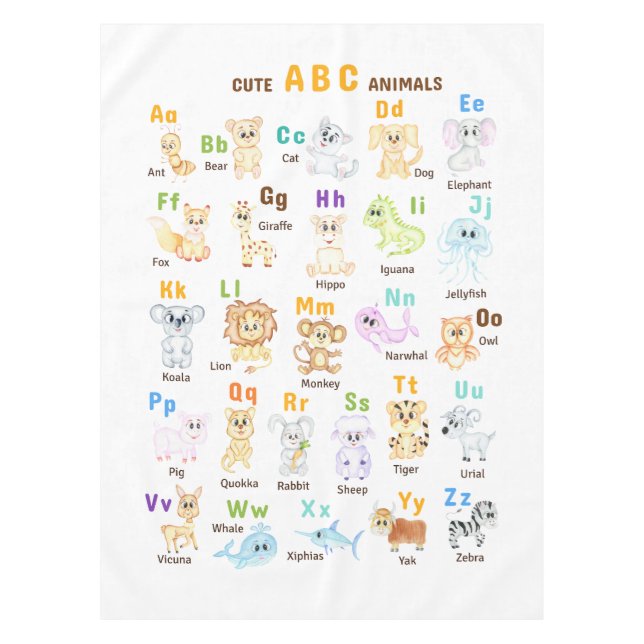 Alphabet Animal ABC Cute animals  Tablecloth (Front)