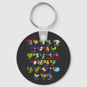 Alphabet Animal ABCs Learning Basic Button Keychai Key Ring