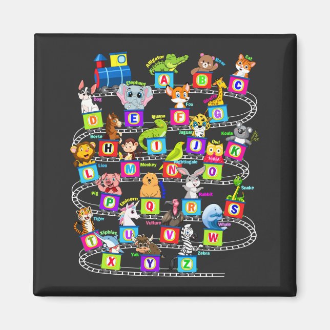 Alphabet Animal ABCs Learning Square Magnet (Front)