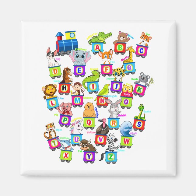 Alphabet Animal ABCs Learning Square Magnet (Front)