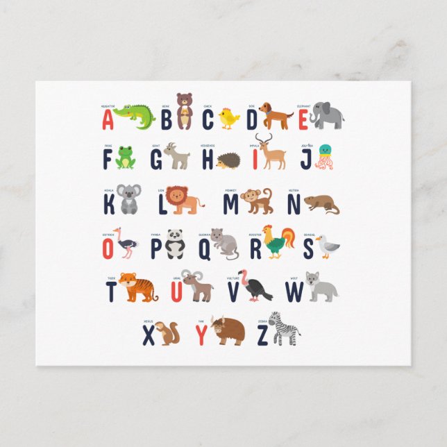 Alphabet Animals - super cute! Postcard (Front)