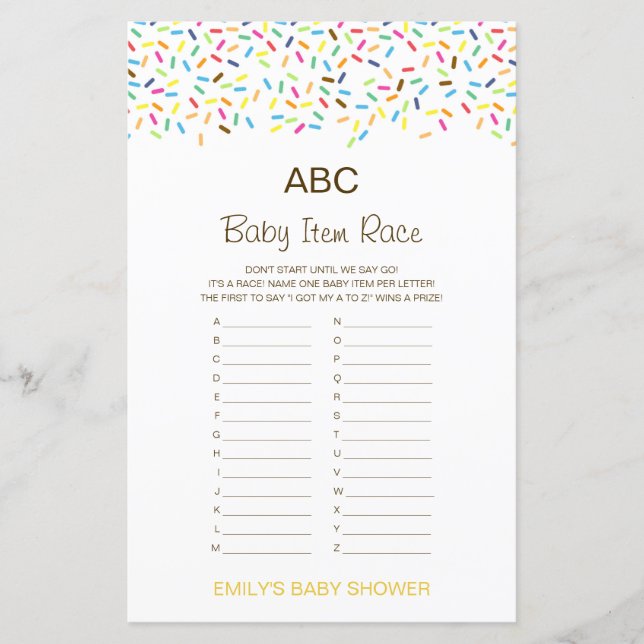 Alphabet Baby Item Baby Shower Game PRINTED (Front)