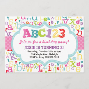 Alphabet Birthday Party Invitation (Pink)