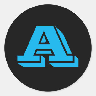 Alphabet by Janz Capital Blue Letter A Black Classic Round Sticker