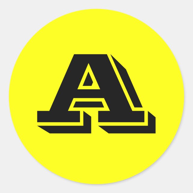 Alphabet by Janz Capital Letter A Yellow Classic Round Sticker (Front)