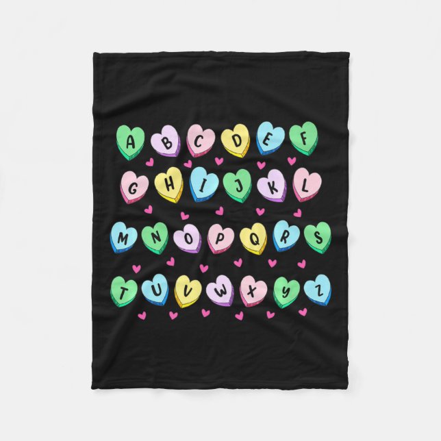 Alphabet Candy Heart Love Valentines Day Teacher  Fleece Blanket (Front)