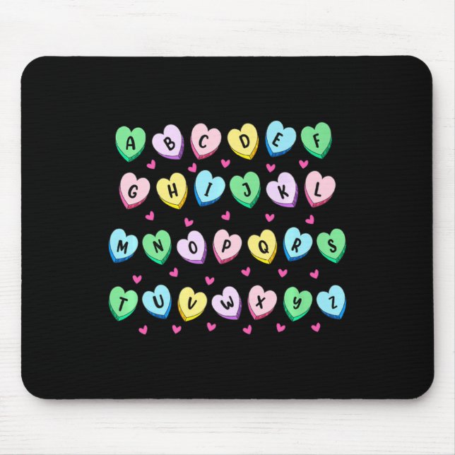 Alphabet Candy Heart Love Valentines Day Teacher  Mouse Mat (Front)