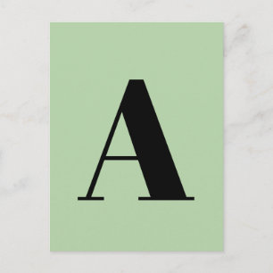 Alphabet Custom Letter   Modern Minimalist Green Postcard