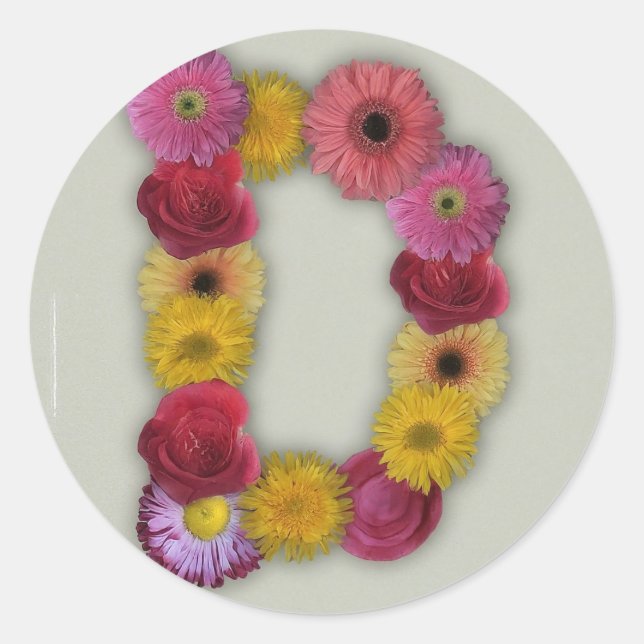 Alphabet D in Flowers Classic Round Sticker (Front)