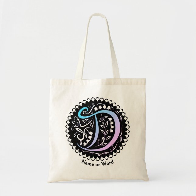 Alphabet D Monogram Handwritting Tote Bag (Front)