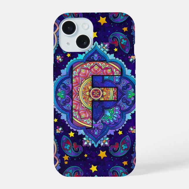 Alphabet F mandala  iPhone 15 Case (Back)