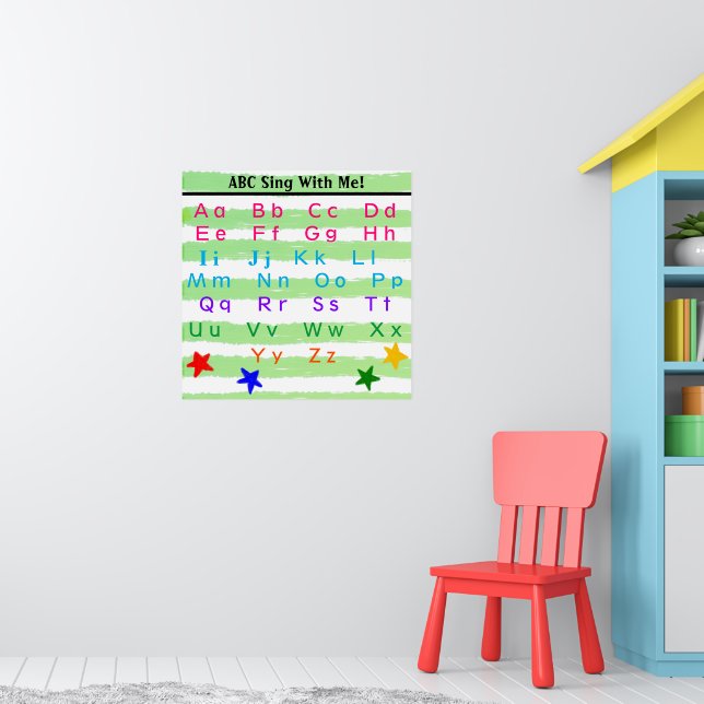 Alphabet Green White Watercolor Stripes Poster (Nursery 1)