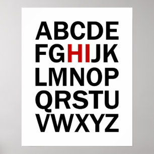 Alphabet HI print or poster in black and red