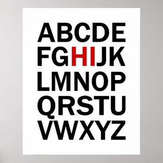 Alphabet HI print or poster in black and red