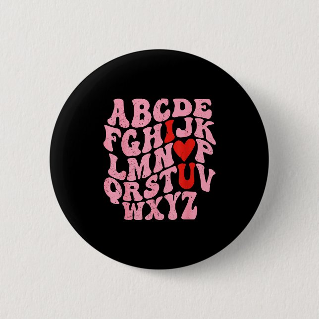 Alphabet I Love You Valentines Day Heart Teacher K 6 Cm Round Badge (Front)