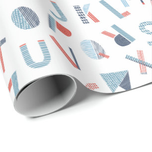 Alphabet in red blue white wrapping paper