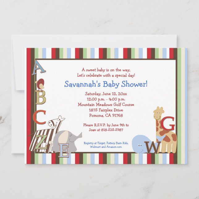 Alphabet Jungle Soup 5x7 Baby Shower Invitation (Front)