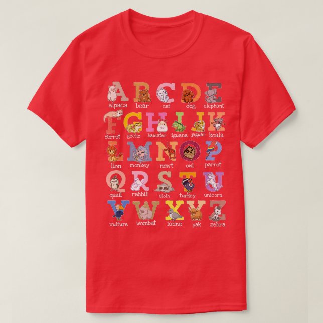 Alphabet Kids Letters Cat Dog Ferret Hamster Parro T-Shirt (Design Front)