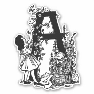 Alphabet Letter A Flowers Leaves Art illustration