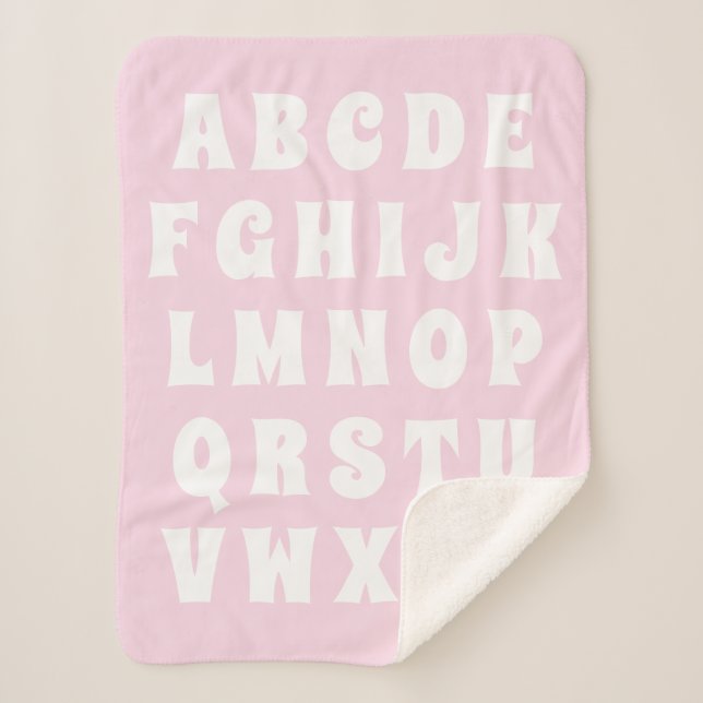 Alphabet Letter Abc pink white kids children Sherpa Blanket (Front)