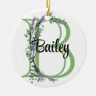 Alphabet letter b, watercolor Lavender botnical Ceramic Tree Decoration