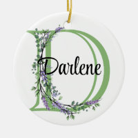 Alphabet letter D, watercolor Lavender botanical