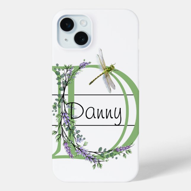 Alphabet letter D, watercolor Lavender Dragonfly Case-Mate iPhone Case (Back)