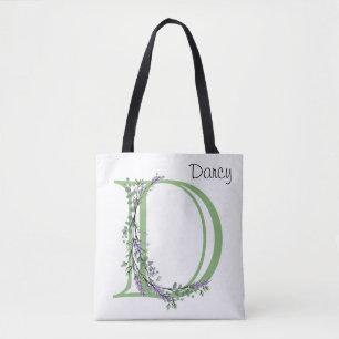 Alphabet letter D watercolor Lavender Eucalyptus Tote Bag