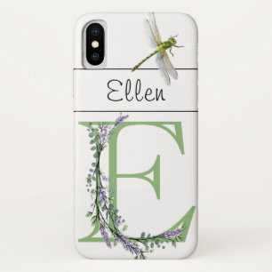 Alphabet letter E Lavender Eucalyptus Dragonfly iPhone X Case