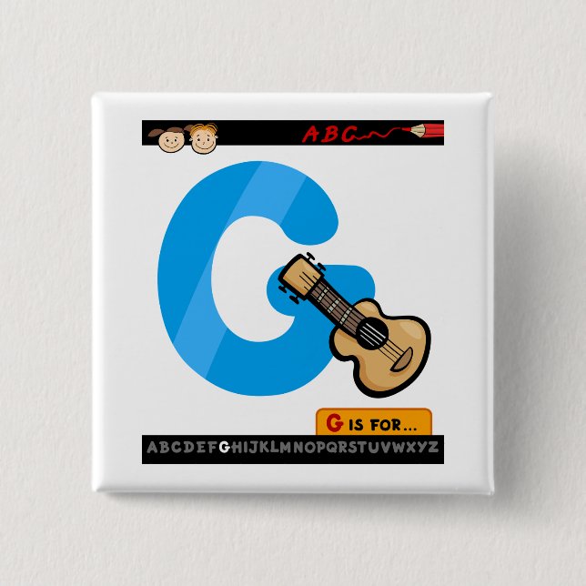 Alphabet Letter G is for Guitar 15 Cm Square Badge (Front)
