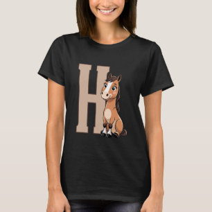 Alphabet Letter H with Horse Animal Portrait Long T-Shirt
